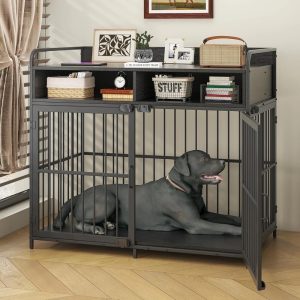 Large Furniture Dog Crate,  Dog Kennel Indoor,  Wood Dog Cage Table with Drawers Storage