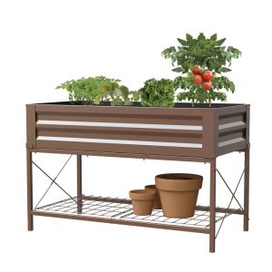 Panacea 83361 Raised Metal Planter Box,  Rustic Farmhouse,  Brown Steel
