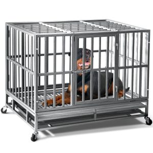 Heavy Duty Dog Crate With four Wheels,  Dog Crates For Large Dogs,  Double Door Strong Metal Dog Kennel With Removable Tray. Easily Removable Dog Cage For Travel And Transit. Apply For Indoor&Outdoor.