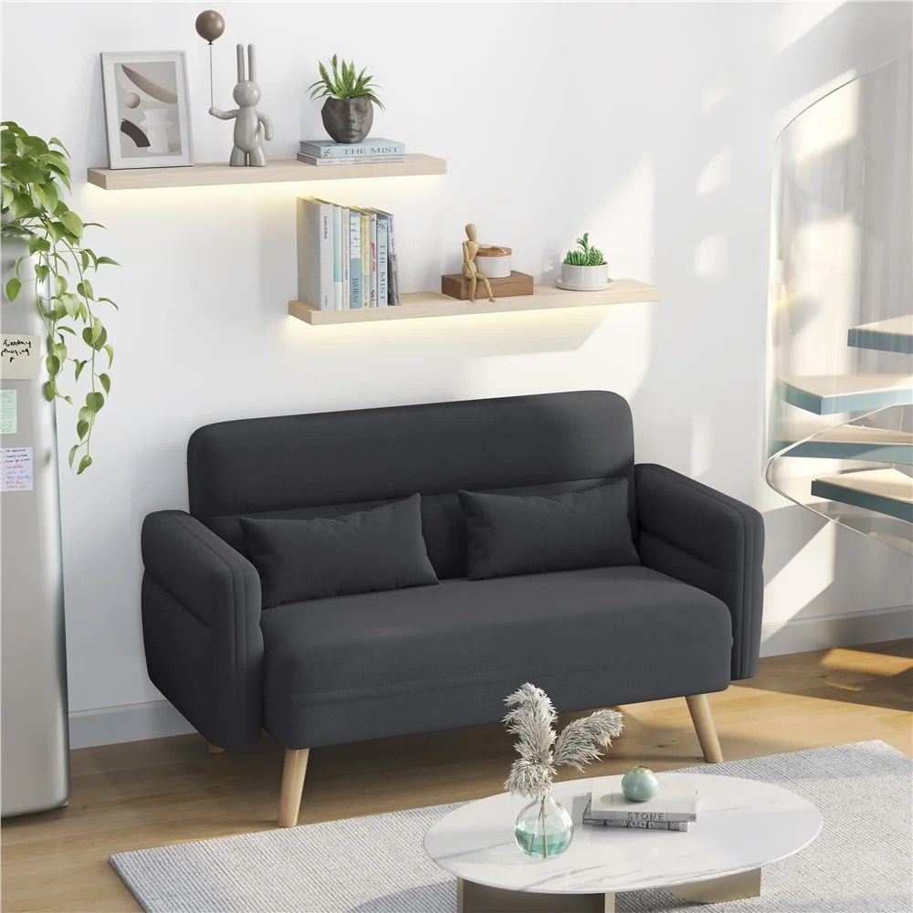Yaheetech 46" W Modern 2 Seater Sofa Couch with Solid Wood Legs,Dark Gray