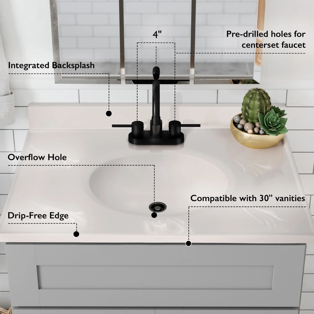 Design House Cultured Marble 31" x 19" Single Bowl Vanity Top with Centerset Mount and Backsplash, Ivory Swirl - Image 4