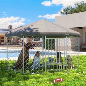 MELLCOM 9'x8'x6" Dog Cage, Dog Kennel Outside, Large Dog Pen, Dog Fence Outdoor for Yard, Sliver