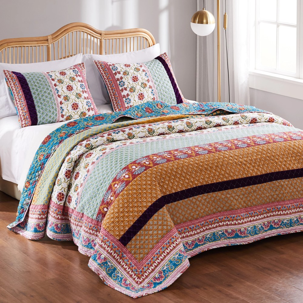 Greenland Home Fashions Thalia Reversible Cotton Quilt Set, Velvet Embellished, 2-Piece Twin/Twin XL, Tango - Image 5