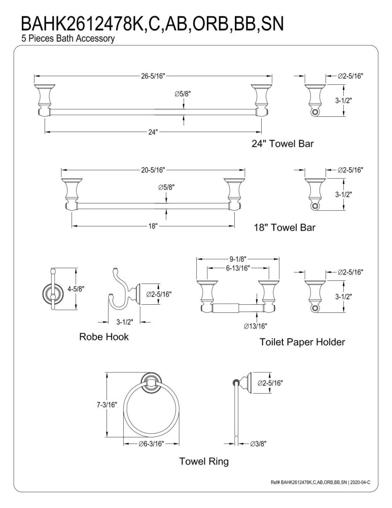Kingston Brass BAHK2612478SN 5 Piece Provence Collection Towel Bar Bath Hardware Set, Satin Nickel - Image 2
