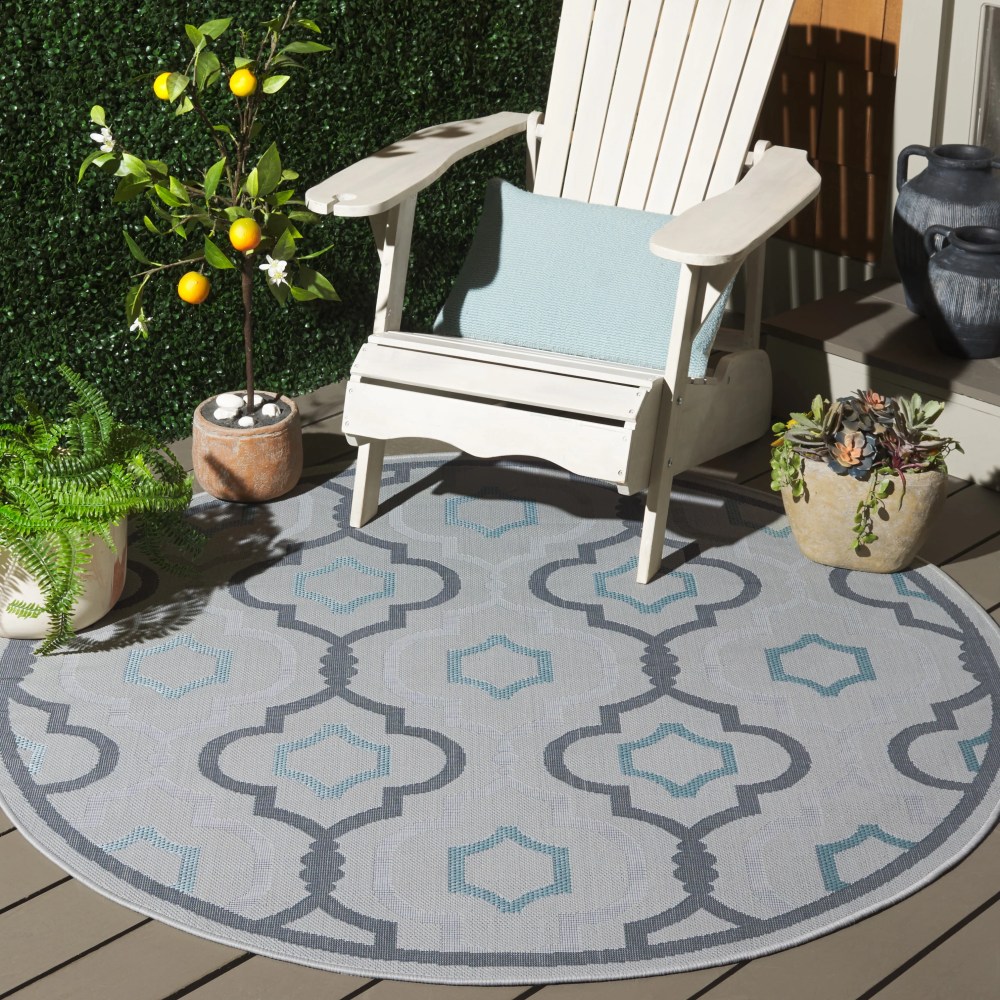 Safavieh Courtyard Bayon Geometric Indoor/Outdoor Area Rug, Light Gray/Anthracite, 5'3" x 5'3" Round - Image 3