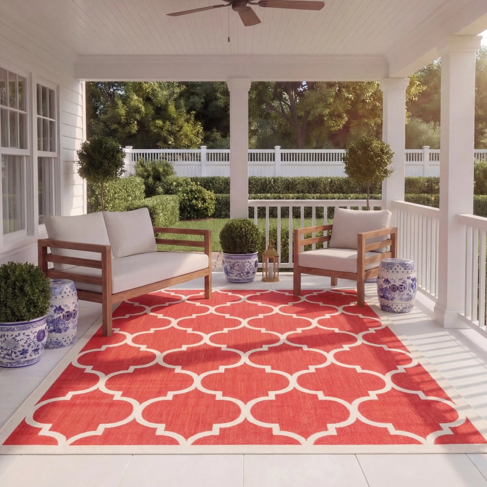 Safavieh Courtyard Alyssa Geometric Indoor/Outdoor Area Rug, Red/Bone, 6'7" x 9'6" - Image 10