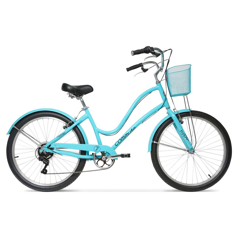26" Hyper Bicycles Commute Bike with Basket, Adults 13 Years, Neon Teal