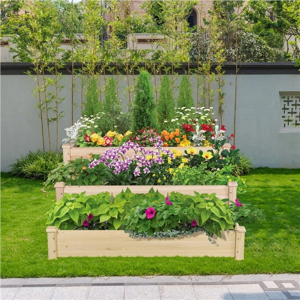 Alden Design 3 Tier Wood Raised Garden Bed Wood Elevated Flowers Vegetables Planter - Image 9