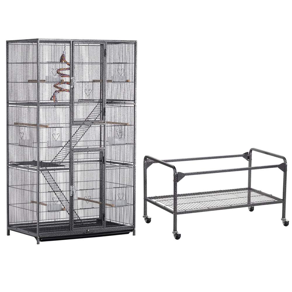 Alden Design 69" H Rolling Extra Large Metal Bird Cage with Detachable Stand for Parrots, Black - Image 5