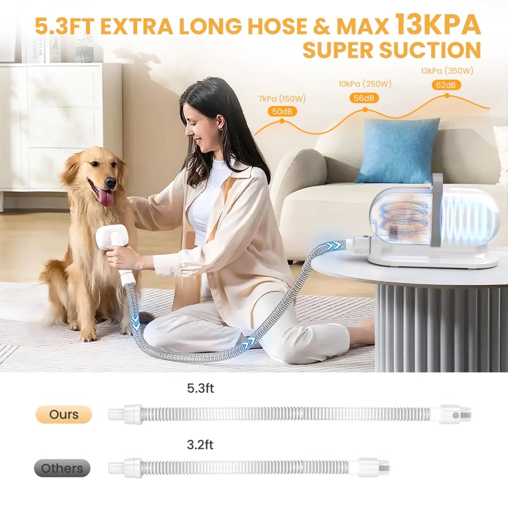 AUOSHI Pet Grooming Vacuum for Dogs & Cats, 13000Pa Suction, 5-in-1 Grooming Kit with Low Noise, 2.5L Dust Cup, Wireless Clippers, Deshedding Brush-Professional At-Home Pet Hair Cleaner - Image 11