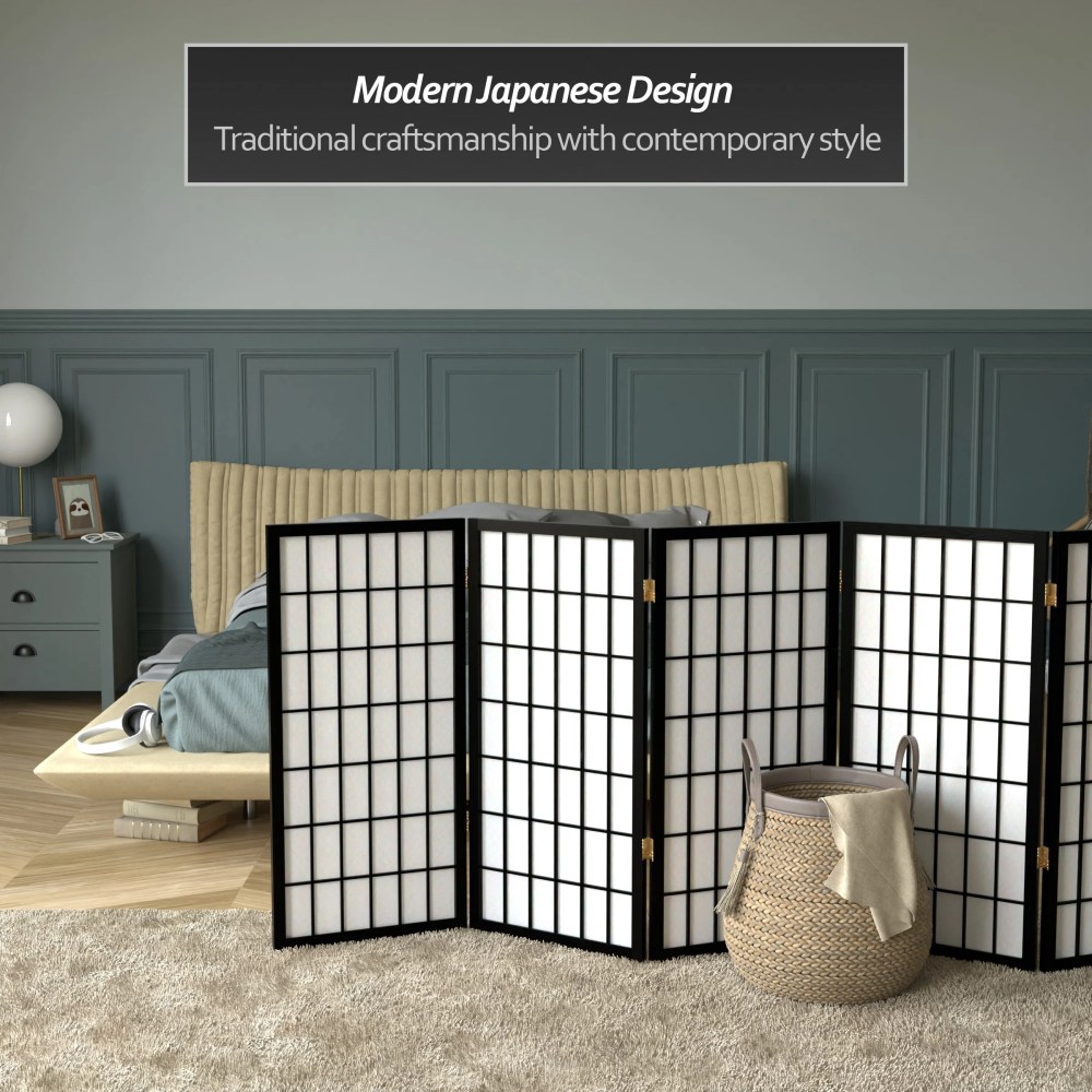 Red Lantern 3 ft. Short Window Pane Shoji Screen - Black - 8 Panels - Image 4