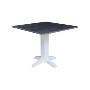 36" Solid Wood Square Dual Drop Leaf Dining Table in White/Heather Gray