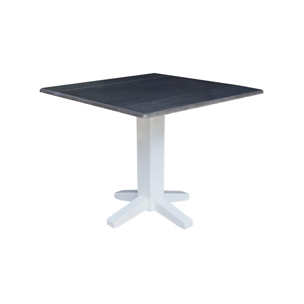 36" Solid Wood Square Dual Drop Leaf Dining Table in White/Heather Gray