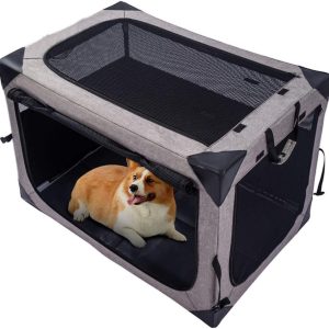 Folding Dog Crate Outdoor Travel Soft 36" Large Dog Crate for Large Medium Dogs,  Portable Dog Cage Light Grey
