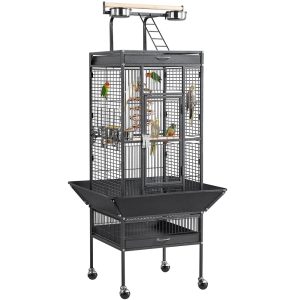 Alden Design 61" Rolling Metal Bird Cage with Play Top for Small/Medium Birds,  Black