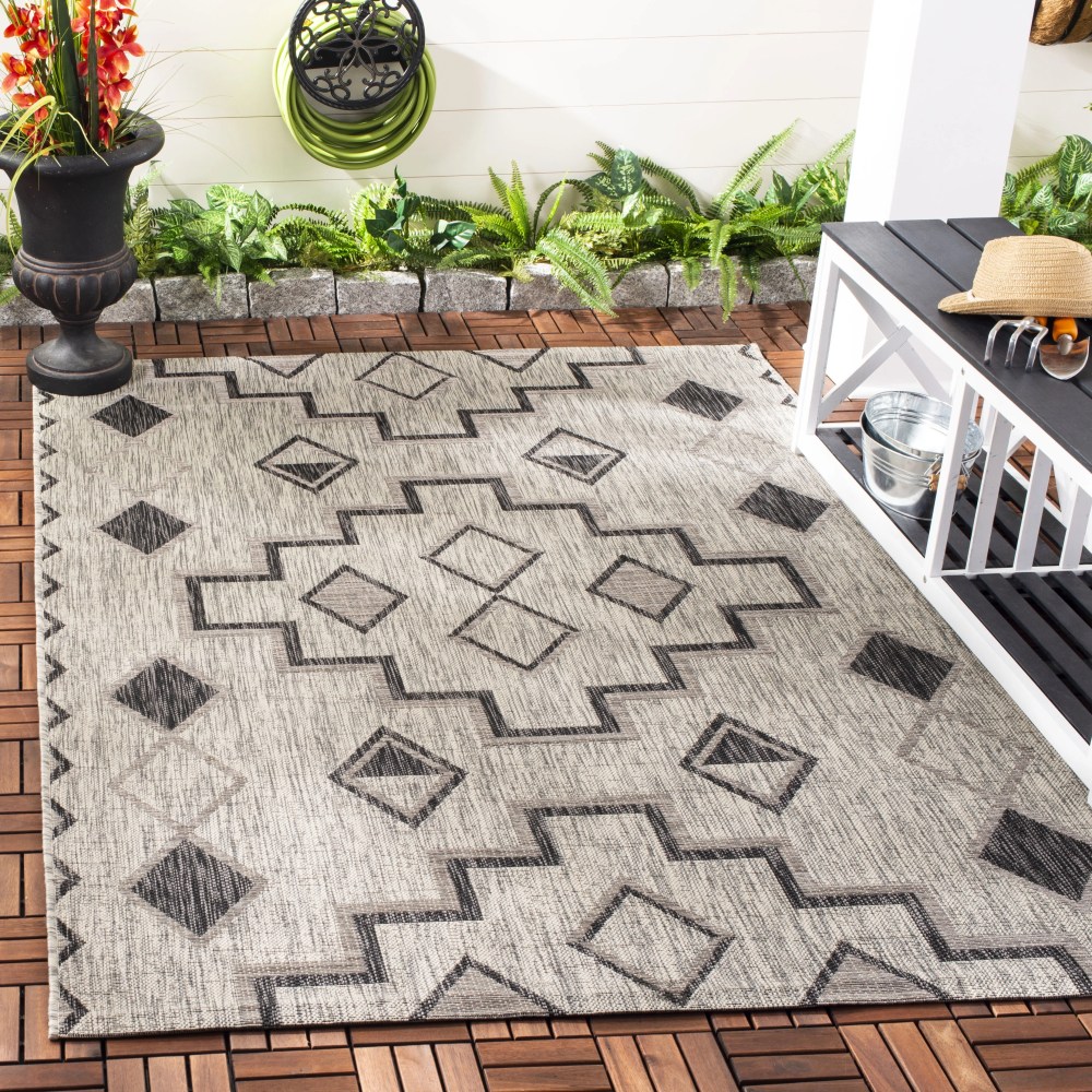 SAFAVIEH Courtyard Floella Geometric Indoor/Outdoor Area Rug, 6'7" x 9'6", Grey/Black - Image 7