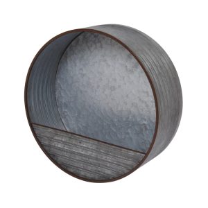 15.7 Inch Round Galvanized Metal Hanging Wall Planter