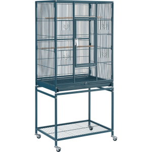 Renwick 53.5"H Large Rolling Metal Pet Cage with Detachable Stand, Navy Blue