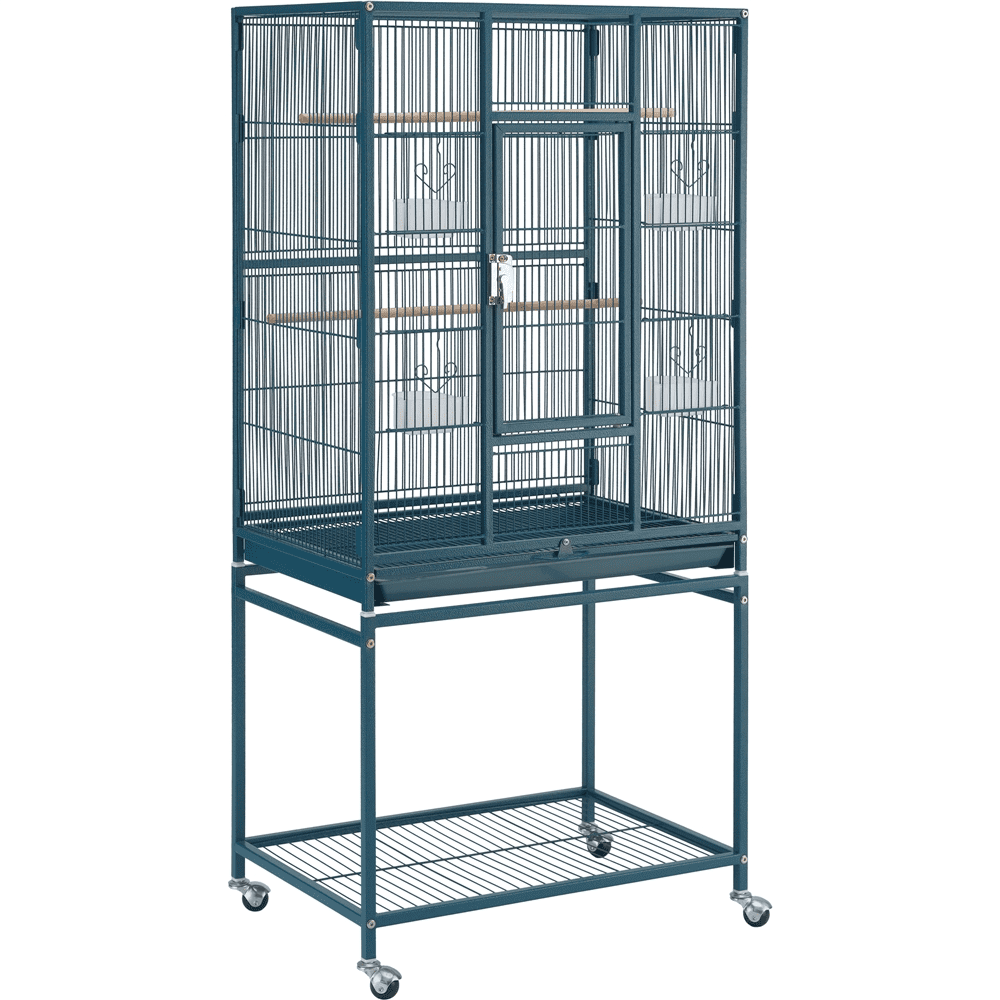 Renwick 53.5"H Large Rolling Metal Pet Cage with Detachable Stand, Navy Blue