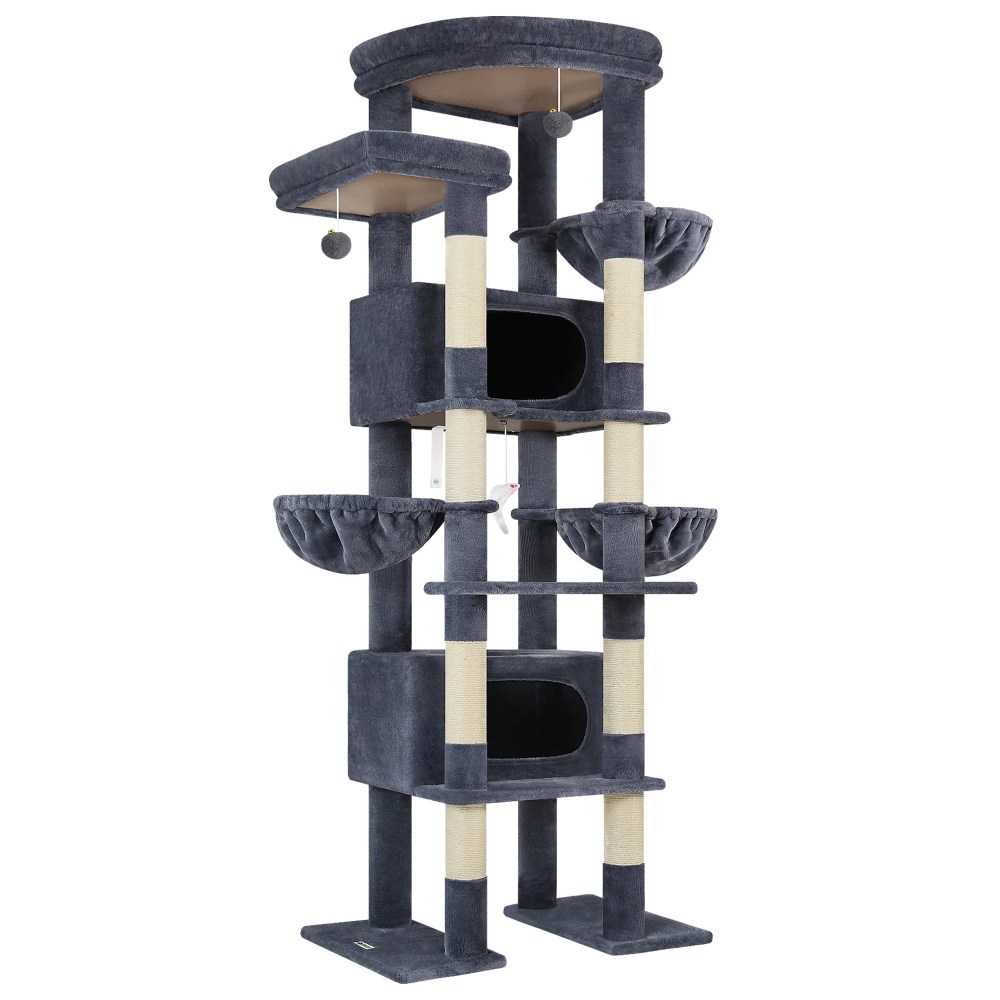 Globlazer 84" Multilevel Large Cat Tree Tower for Indoor Cats with 2 Condos, 3 Hanging Baskets & 8 Scratching Posts, Dark Gray - Image 5