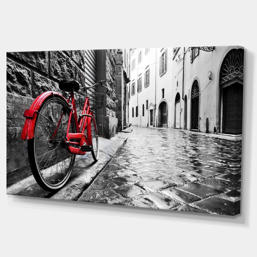 Designart 'Retro Vintage Red Bike ' Cityscape Photo Canvas Art Print - Image 3
