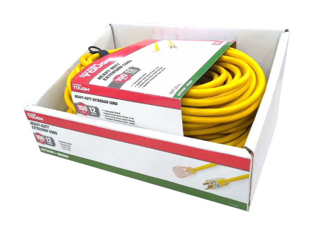 Hyper Tough 12AWGX3C 100ft Indoor and Outdoor Heavy Duty Yellow Vinyl Extension Cord - Image 5