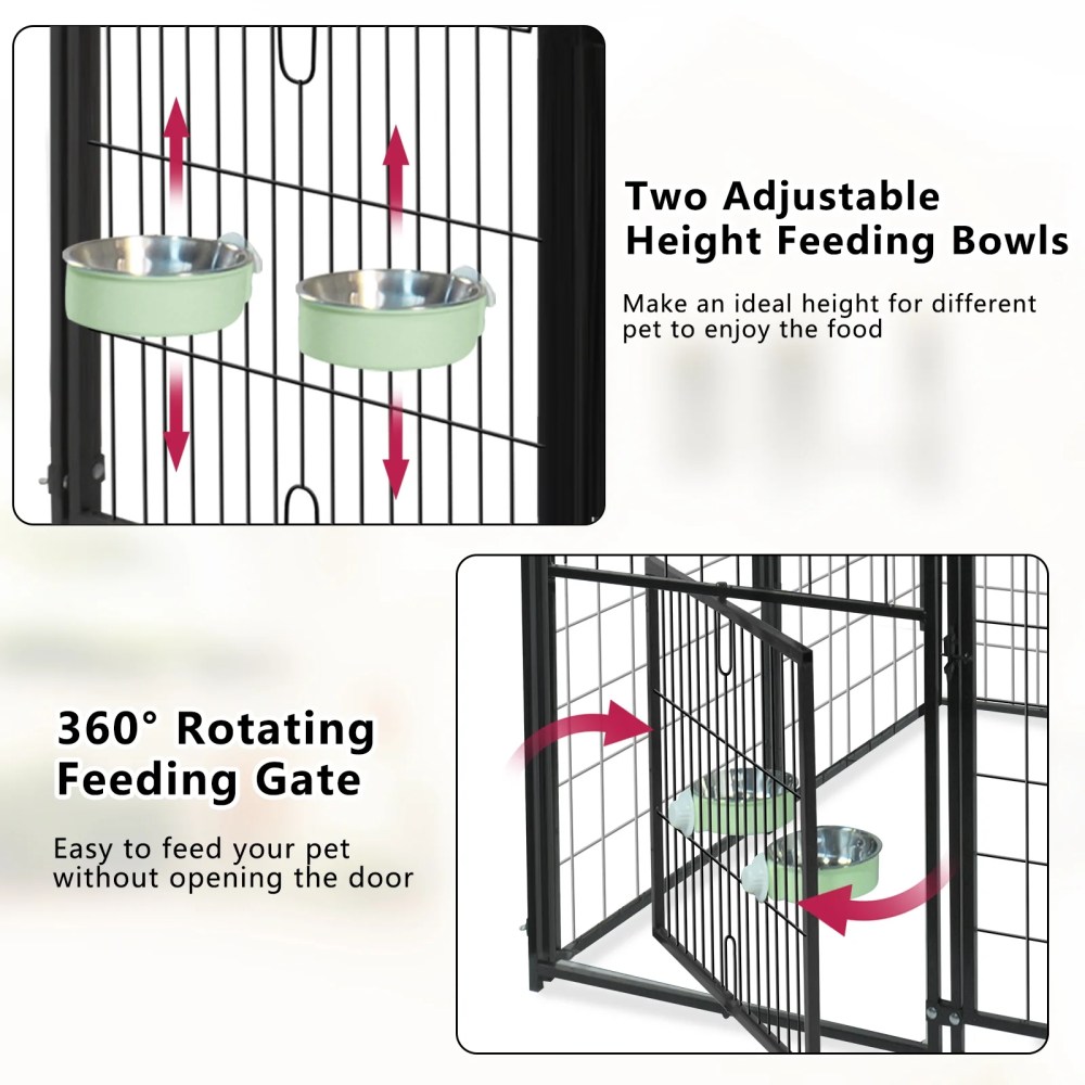 Jhsomdr Outdoor Dog Kennel, 4.2ft x 4ft x 4.5ft Welded Wire Dog Cage Dog Crate with Rotating Feeding Door and Bowls, Heavy Duty Large Dog Kennel Dog Run Enclosure with UV-Resistant Oxford Cloth Roof - Image 7
