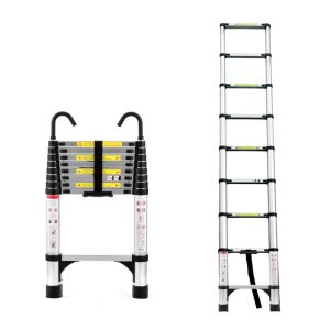 8.5 FT Telescoping Ladder,Aluminum Alloy Multi-purpose Telescopic Ladder with Hooks and Triangular Support Frame,Telescope Ladder for Industrial,Attic,RV,and Home,Weight Capacity 330 LBS