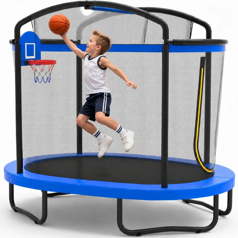 4x6FT Toddler Trampoline for Kids Aged 3 , SHINPT Kids Trampoline with 770lbs Weight Capacity, Mini Trampoline Indoor/Outdoor, Small Trampoline with Adjustable Gymnastics Bar