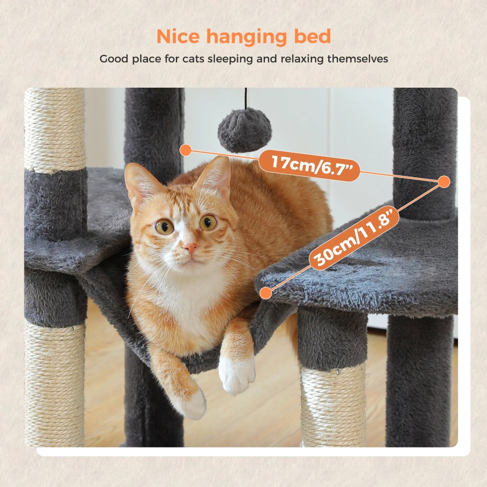PAWZ Road 46.5" Large Cat Tree Multi-Level Cat Tower with Top Perchs&Big Condo Indoor Dark Gray - Image 7