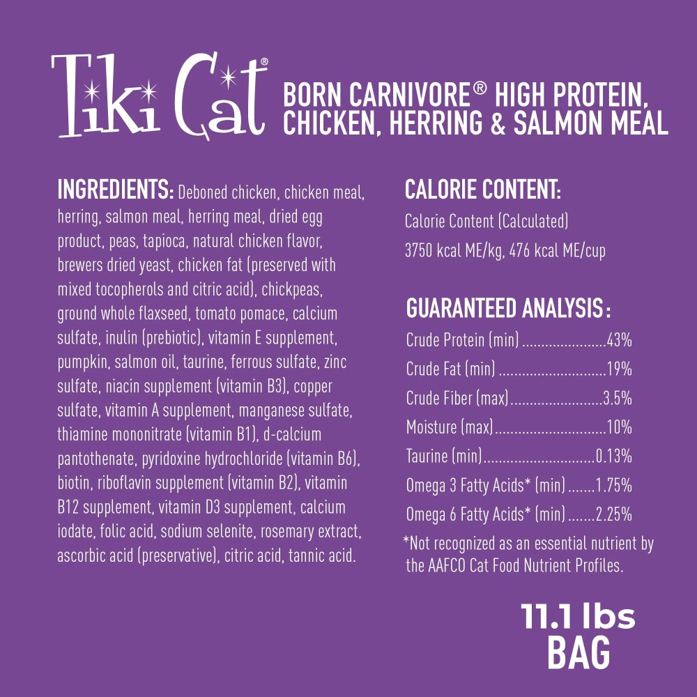 Tiki Cat Born Carnivore High Protein Dry Cat Food, Chicken, Herring & Salmon Meal, 11.1 lbs. Bag - Image 2
