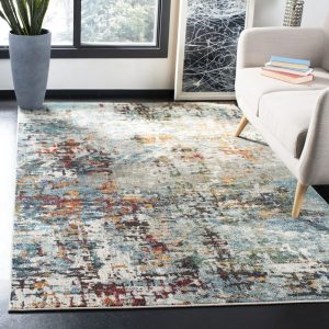 SAFAVIEH Madison Flowers Vintage Abstract Area Rug, Grey/Blue, 9" x 12"