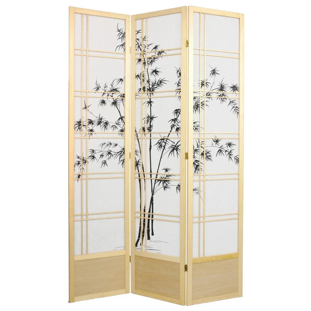 Oriental Furniture 7 Ft Tall Double Cross Bamboo Tree Shoji Screen, rosewood color, 3 panel - Image 3