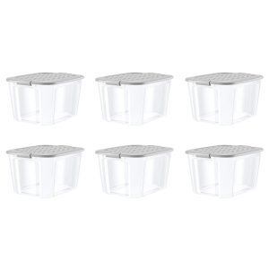 Bella Storage 72 Quart Clear Plastic Latching Grey Lid Tote Set of 6