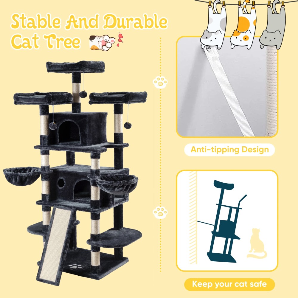 Sha Cerlin 68" X Large Cat Tree and Tower for Cats with Condo House, Sisal Scratching Board & Posts, Dark Blue - Image 6