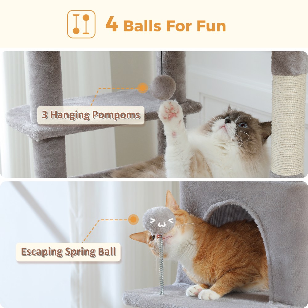 PAWZ Road 73" Cat Tree for Large Cats, Multi Level Play Tower Condo 7 Sisal Scratching Posts, Gray - Image 7