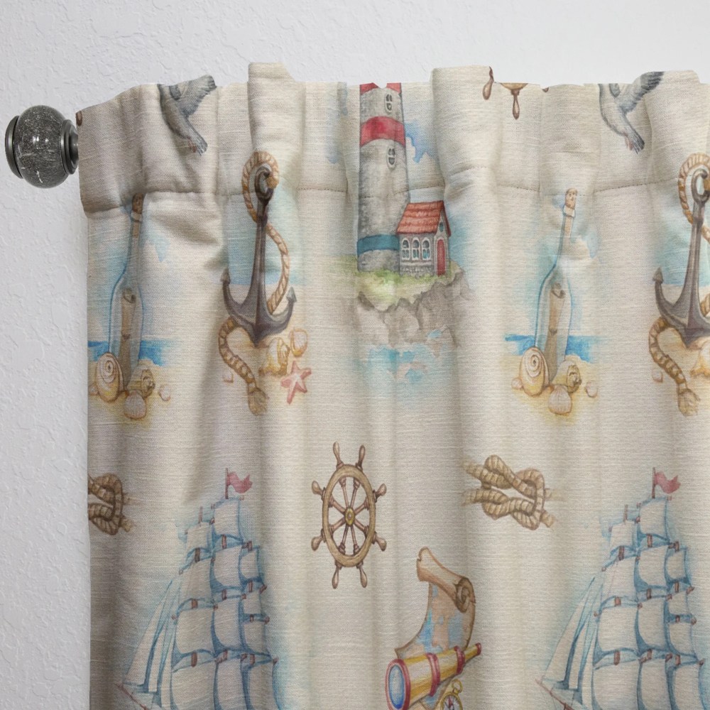 Designart 'Watch Tower Sail Boat Binocular' Coastal Curtain Panel - Image 2