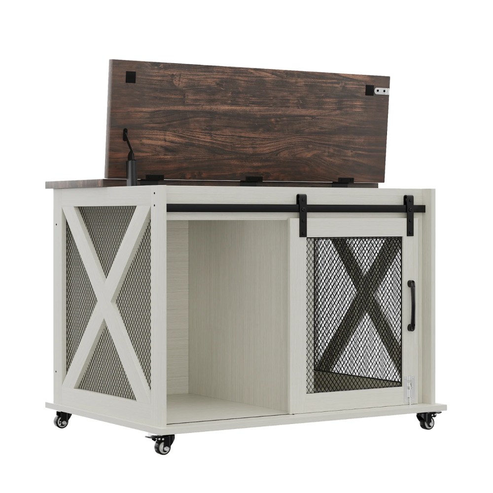 37" Stress-Free Dog Crate with Dual Access Sliding Barn Door & Flip Top Design Creates a Cozy Den for Your Pet - Image 8