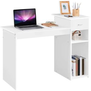 Yaheetech Computer Desk Laptop Table with Drawer & Shelves Home Office,White