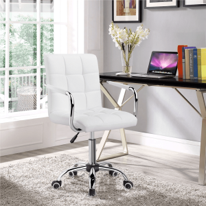 Yaheetech Height Adjustable PU Leather 360 Swivel Office Chair with Armrests,White