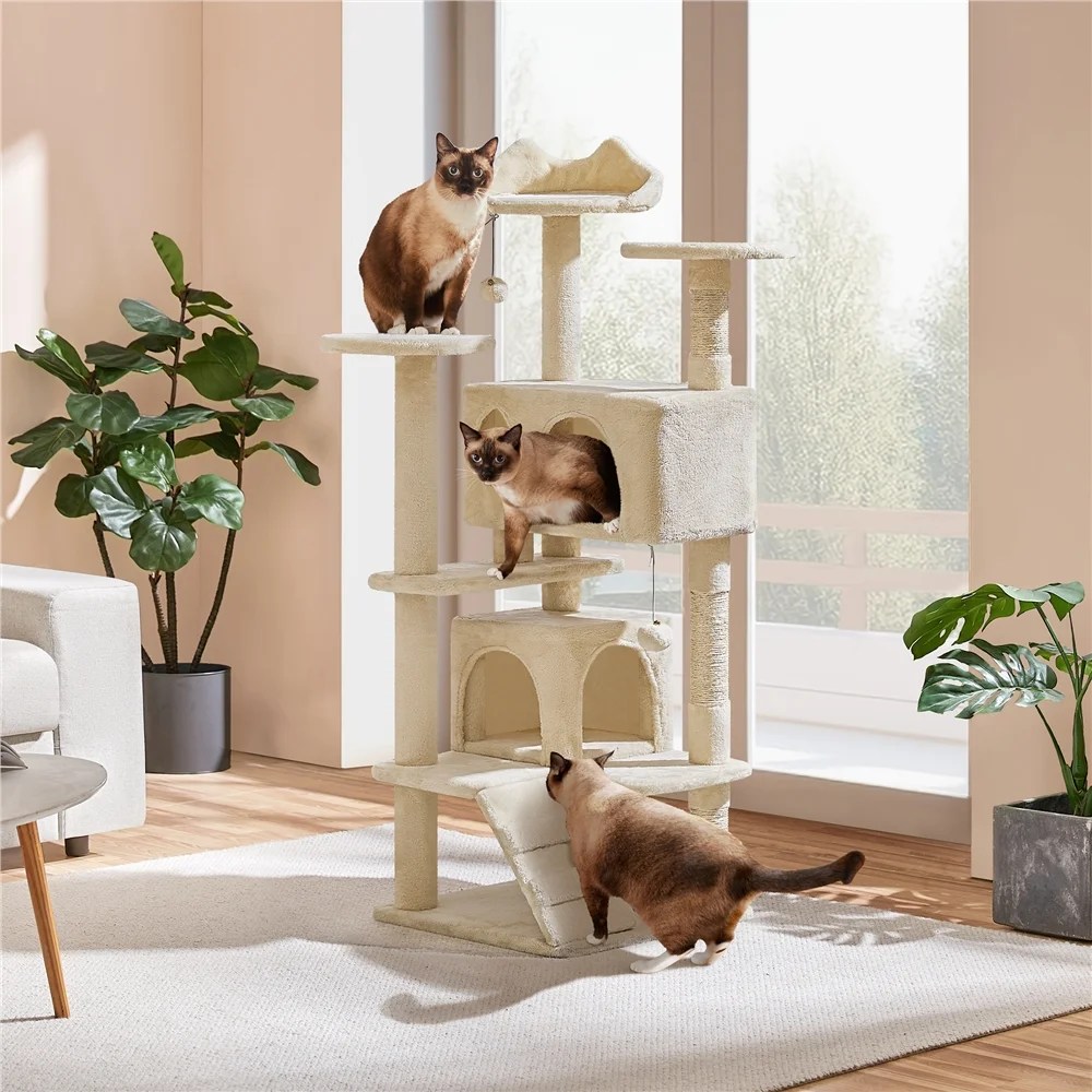 Renwick 54"H Cat Tree Tower Condo with Condos & Scratching Posts, Beige - Image 5