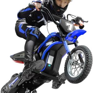 24V Dirt Bike,Neche 250W Electric Powered Motorcycle,Ride on Dirt Rocket with Shock Absorption Suspension for Kids Age 13,Blue