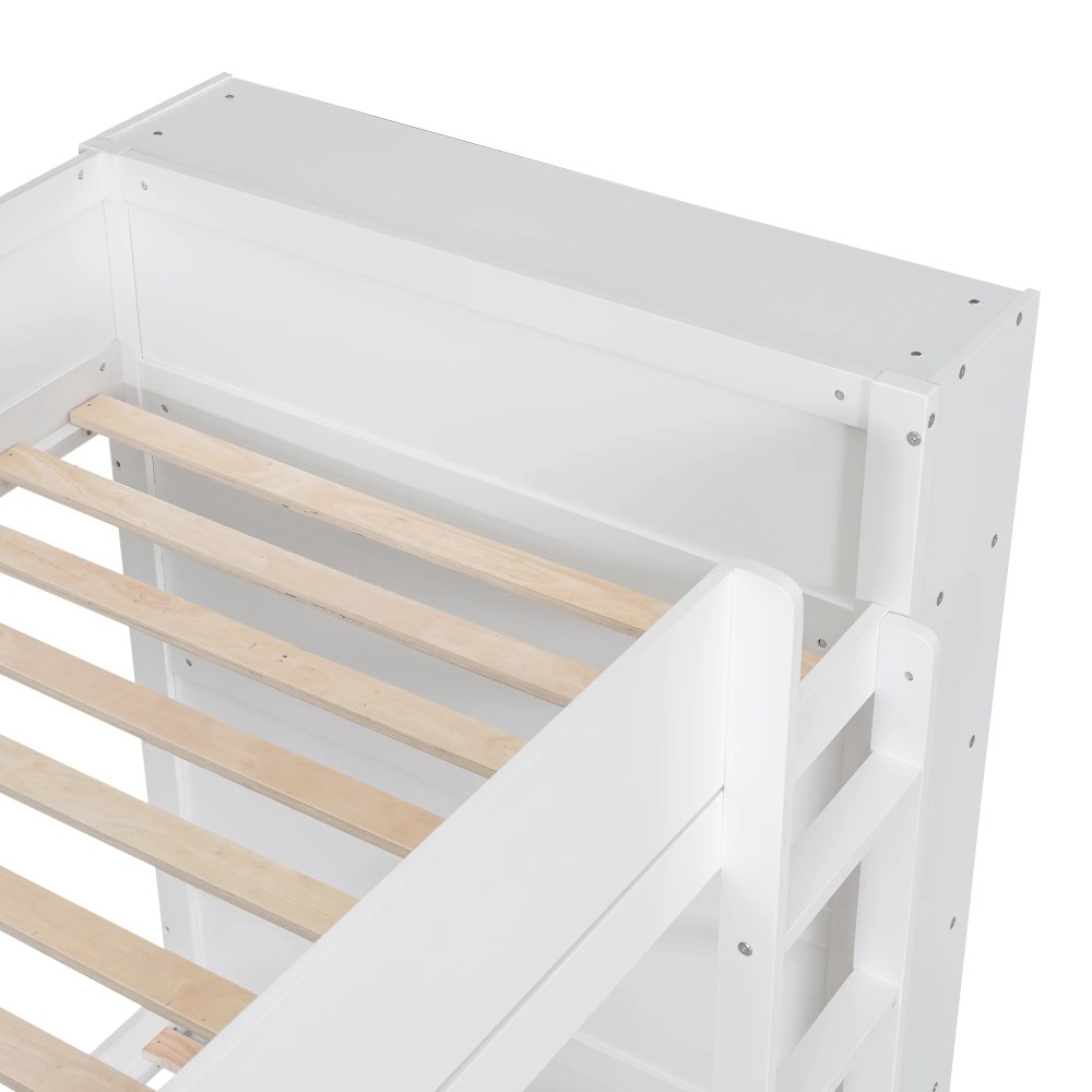 Euroco Pine Wood Twin over Twin Bunk Bed, Storage Bed with Cabinets and Shelves for Kids Teens, Sapce-Saving Design, White - Image 9