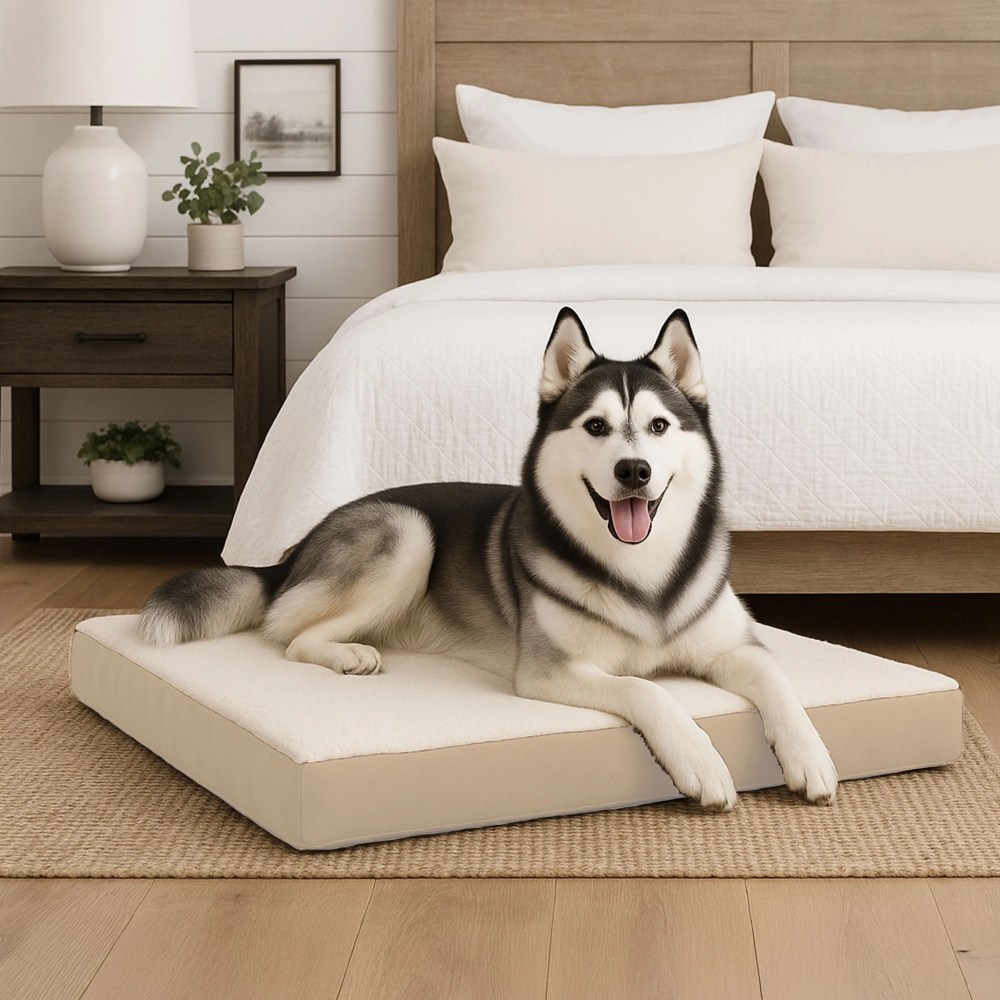 PETMAKER 4435 Orthopedic Dog Bed with Memory Foam and Sherpa Cover, Tan - Image 6