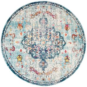 SAFAVIEH Madison Joandra Vintage Floral Area Rug, Navy/Light Blue, 11" x 11" Round