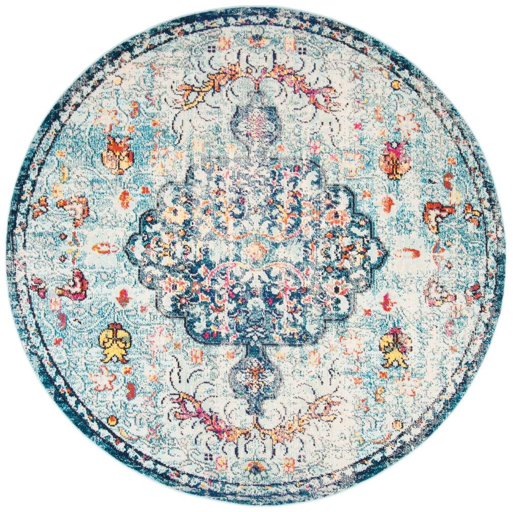 SAFAVIEH Madison Joandra Vintage Floral Area Rug, Navy/Light Blue, 11" x 11" Round