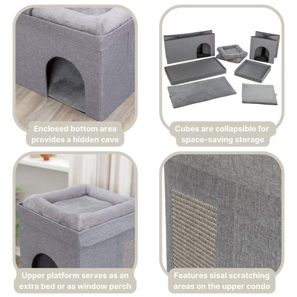 TRIXIE Crazy Cube Stackable Cat Condo with Sisal Scratching Surface, Cozy Hideaway, Gray - Image 2