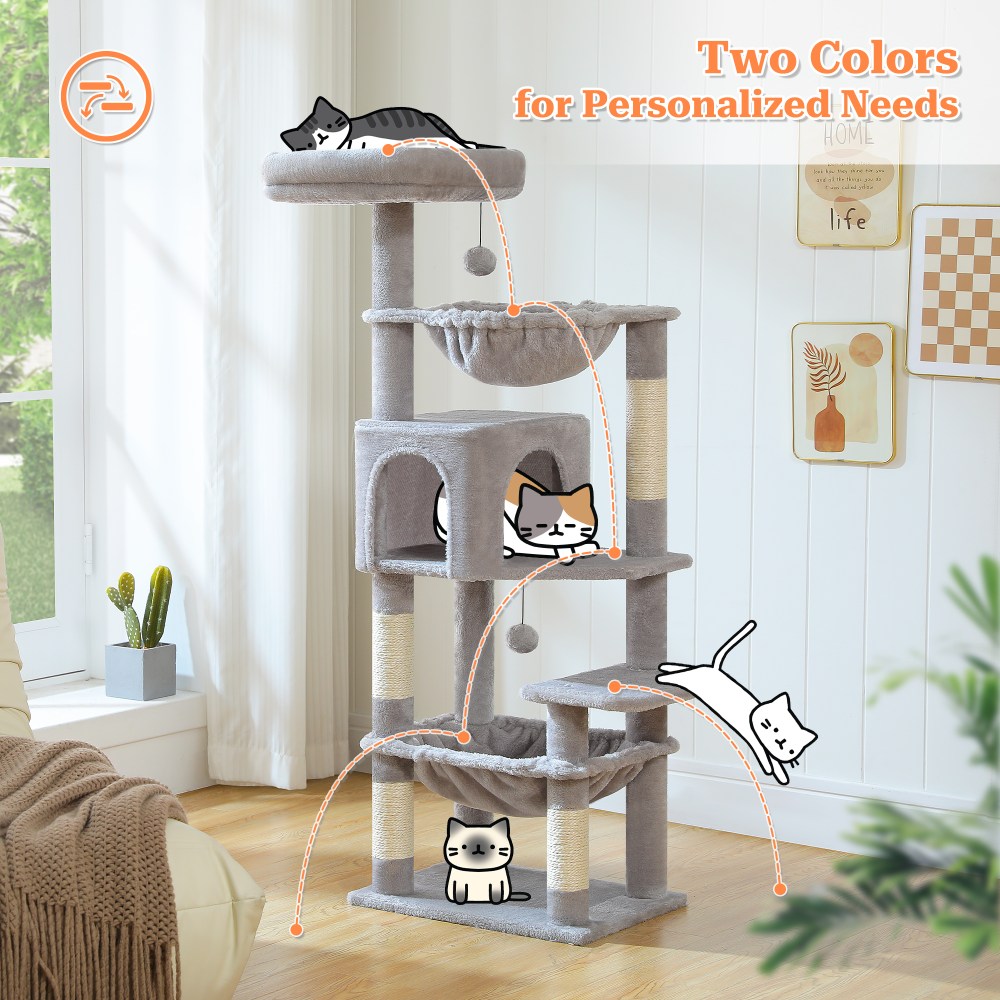 PAWZ Road 49" Large Cat Tree Multi-Level Scratcher with Two Hammocks&Condo for Indoor Cats Gray - Image 10