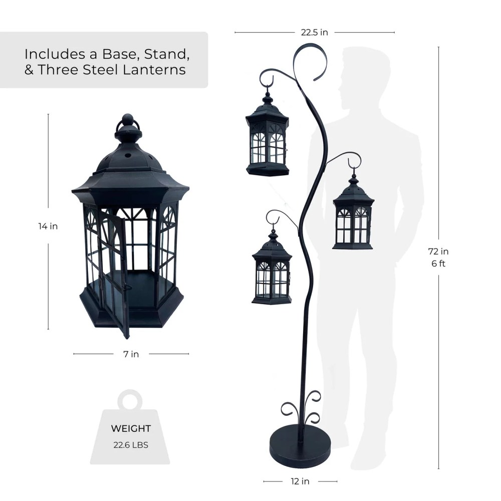 71 Inch Three Tier Steel Lantern Stand/Hanger - Backyard Expressions - Image 6