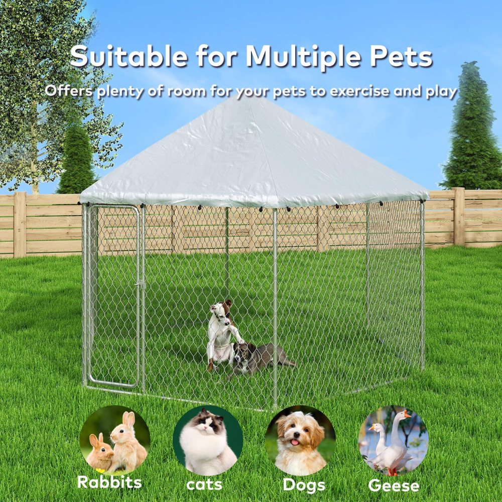 TIME RAY 6.86.8 ft Outdoor Dog Kennel, Dog Kennel Outdoor with Waterproof Cover and Security Lock, Galvanized Hexagonal Dog Cage for Large Dogs - Image 8